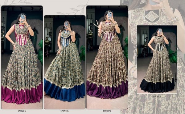 Captivating Blue Navratri Chanderi Lehenga with Canvas Stitching and Real Mirror Lace Navratri Lehnega Choli
