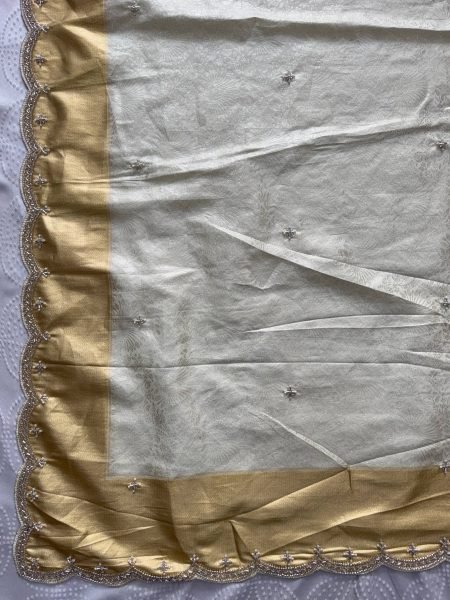 Captivating Cream Bridal Kanjivarm Silk Saree with Beads and Sequin Butta at Wholesale Rate Silk Sarees Wholesale