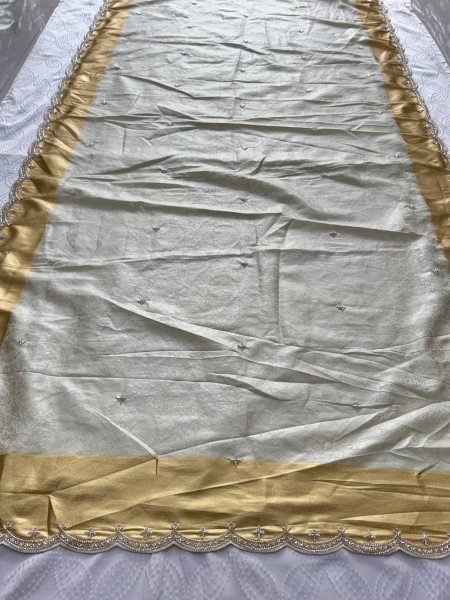 Captivating Cream Bridal Kanjivarm Silk Saree with Beads and Sequin Butta at Wholesale Rate Silk Sarees Wholesale