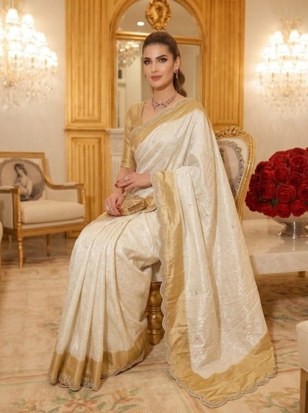 Captivating Cream Bridal Kanjivarm Silk Saree with Beads and Sequin Butta at Wholesale Rate Silk Sarees Wholesale