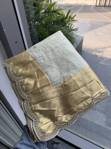 Captivating Cream Bridal Kanjivarm Silk Saree with Beads and Sequin Butta at Wholesale Rate Silk Sarees Wholesale
