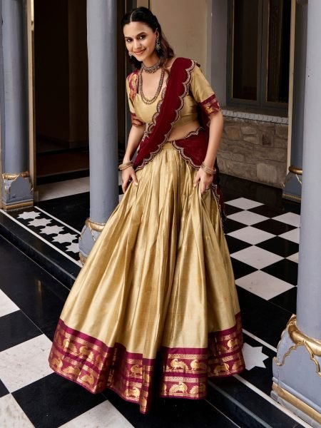 Captivating Cream Cotton Silk Lehenga Choli with Zari Border and Sequin Dupatta 