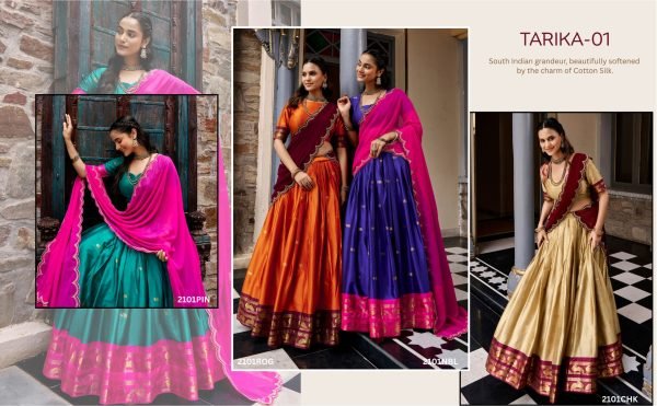 Captivating Cream Cotton Silk Lehenga Choli with Zari Border and Sequin Dupatta Half Saree Lehenga