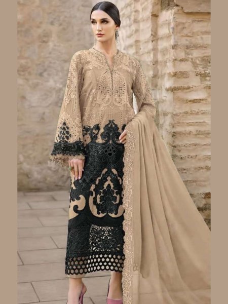 Captivating Cream Designer Chiffon Suit Set with Embroidered Dupatta for Women 