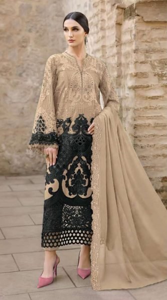 Captivating Cream Designer Chiffon Suit Set with Embroidered Dupatta for Women Pakistani Suits Wholesale