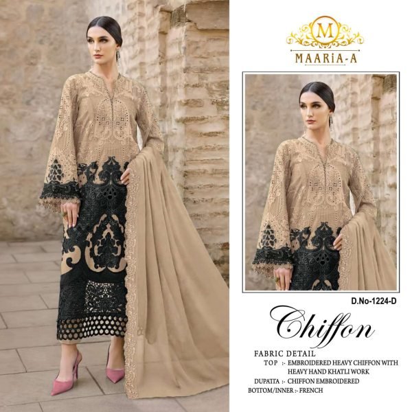 Captivating Cream Designer Chiffon Suit Set with Embroidered Dupatta for Women Pakistani Suits Wholesale
