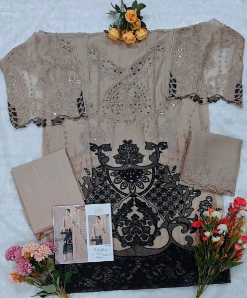 Captivating Cream Designer Chiffon Suit Set with Embroidered Dupatta for Women Pakistani Suits Wholesale