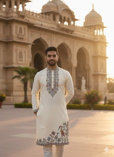 Captivating Cream Men's Soft Silk Kurta Set with Royal Multi-Thread Embroidery at Wholesale  Kurta Pajama Wholesale
