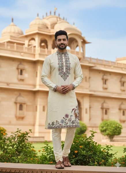 Captivating Cream Men's Soft Silk Kurta Set with Royal Multi-Thread Embroidery at Wholesale  Kurta Pajama Wholesale