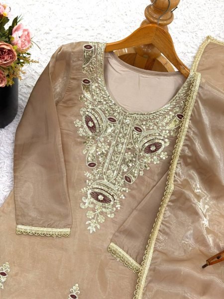 Captivating Cream Party Wear Sequence Work Silk Suit for International Wholesale Buyers  Ready To Wear Collection