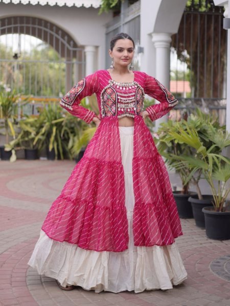 Captivating Cream Pink Designer Kora Cotton Lehenga Kurti Set with Kutchi Patchwork  Lehenga