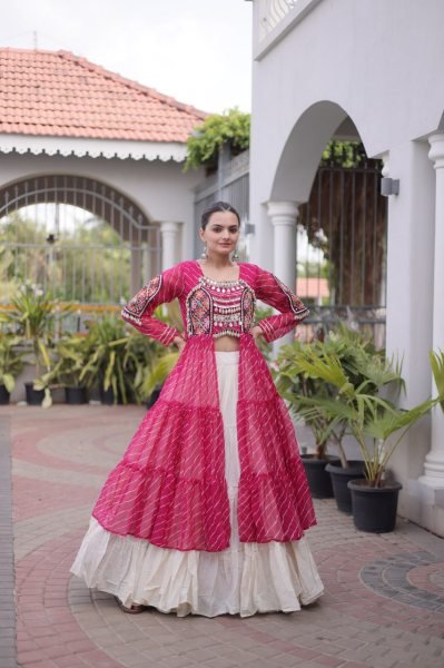 Captivating Cream Pink Designer Kora Cotton Lehenga Kurti Set with Kutchi Patchwork Navratri Lehnega Choli