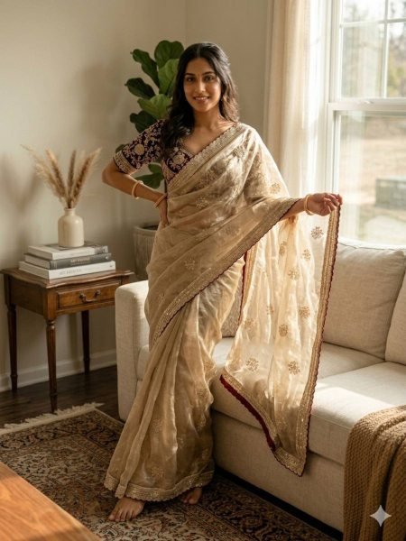 Captivating Cream Women Soft Frendy Satin Saree with Designer Corset Blouse Wholesale Sarees Suppliers in Oman