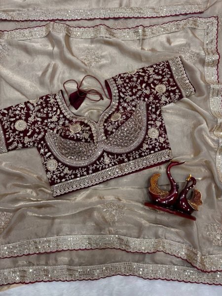 Captivating Cream Women Soft Frendy Satin Saree with Designer Corset Blouse Designer Wedding Sarees Wholesale