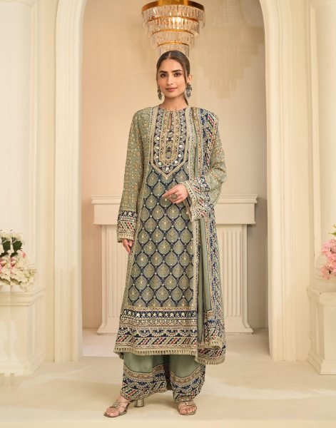 Captivating Green Natural Crepe Silk Printed Kurti Palazzo Dupatta Set with Aari Work Designer Plazzo Salwar Suits Wholesale