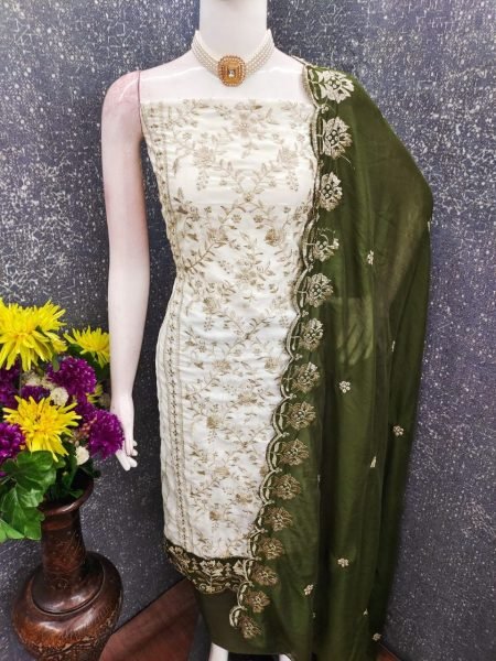 Captivating Mahendi Green Elegant Vichitra Silk Suit with Multi All Over Work for Women Color Set Matching Dress Material Wholesale