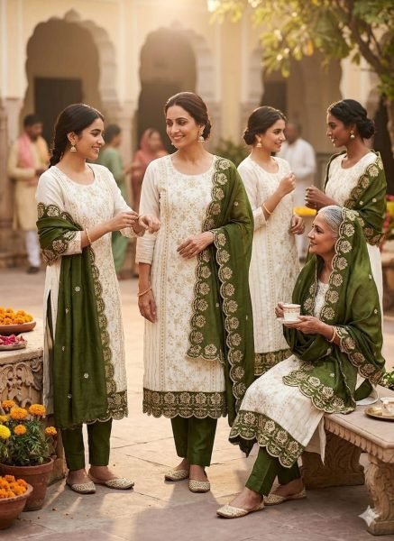 Captivating Mahendi Green Elegant Vichitra Silk Suit with Multi All Over Work for Women Color Set Matching Dress Material Wholesale