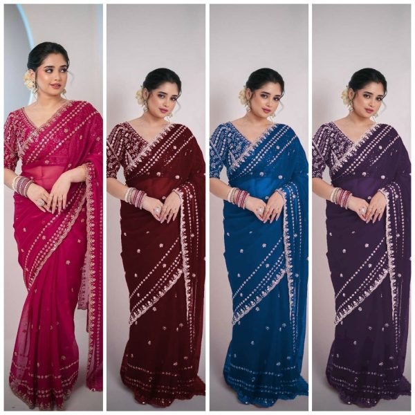 Captivating Maroon Soft Silk Saree with Sequins and Zari Embroidery Work Silk Sarees Wholesale