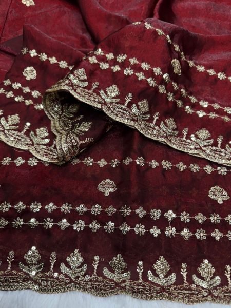 Captivating Maroon Soft Silk Saree with Sequins and Zari Embroidery Work Silk Sarees Wholesale
