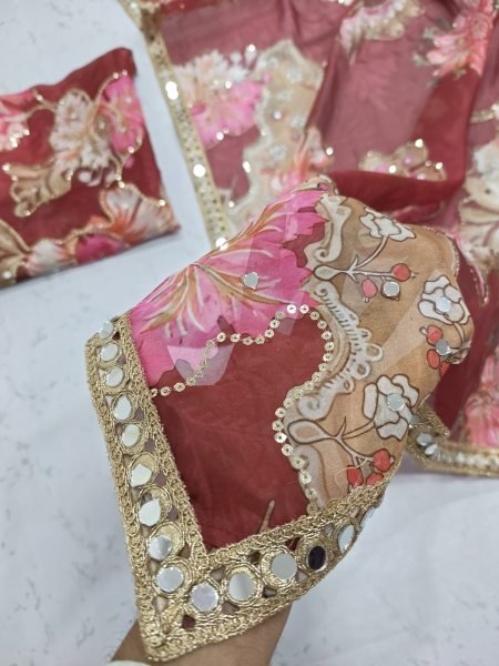 Captivating Maroon Tabby Silk Printed Saree with Handwork Mirror Blouse at Factory Price Silk Sarees Wholesale