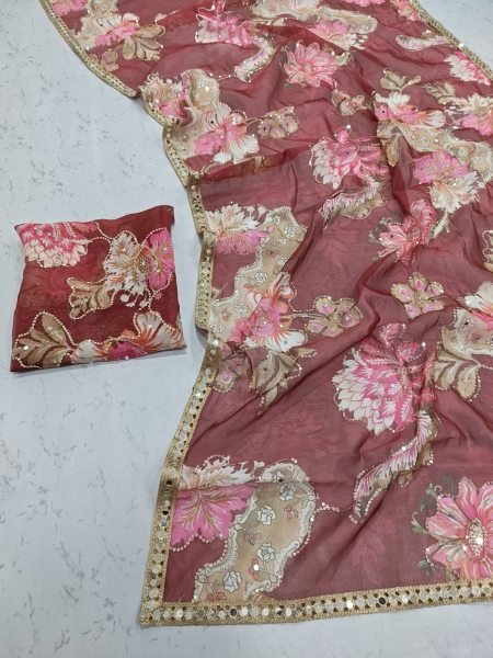 Captivating Maroon Tabby Silk Printed Saree with Handwork Mirror Blouse at Factory Price Silk Sarees Wholesale
