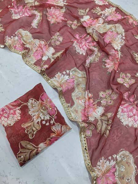 Captivating Maroon Tabby Silk Printed Saree with Handwork Mirror Blouse at Factory Price Silk Sarees Wholesale