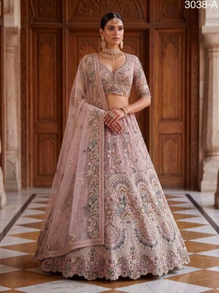 Captivating Mauve Designer Net Lehenga Choli with Heavy Sequins and Cotton Thread Work  Lehenga