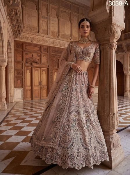 Captivating Mauve Designer Net Lehenga Choli with Heavy Sequins and Cotton Thread Work Bridal Lehenga Choli