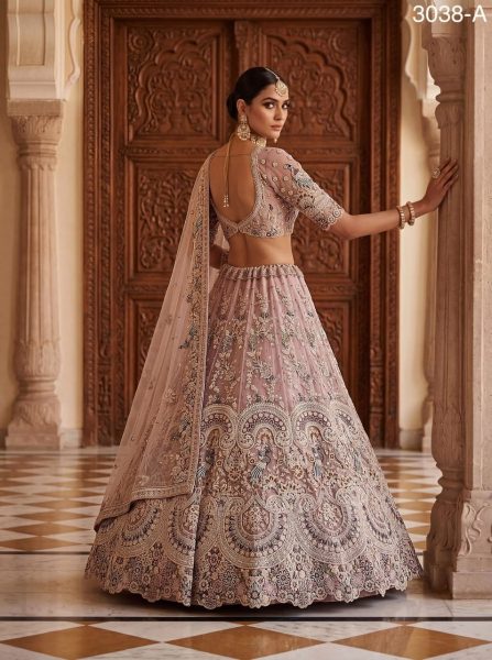 Captivating Mauve Designer Net Lehenga Choli with Heavy Sequins and Cotton Thread Work Bridal Lehenga Choli