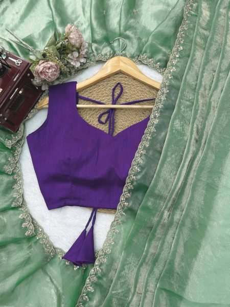 Captivating Mint Green Fendy Silk Saree with Designer Embroidery and Banglory Blouse Silk Sarees Wholesale
