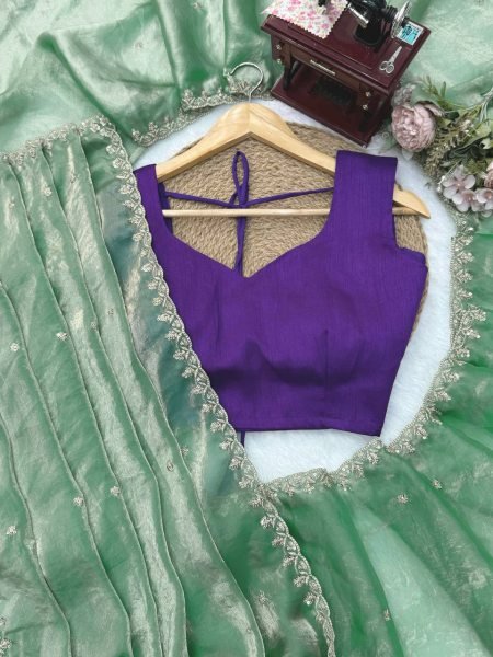 Captivating Mint Green Fendy Silk Saree with Designer Embroidery and Banglory Blouse Silk Sarees Wholesale