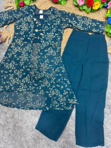 Captivating Navy Blue Georgette Festive   Party Wear Ethnic Set for Girls Girls Wear