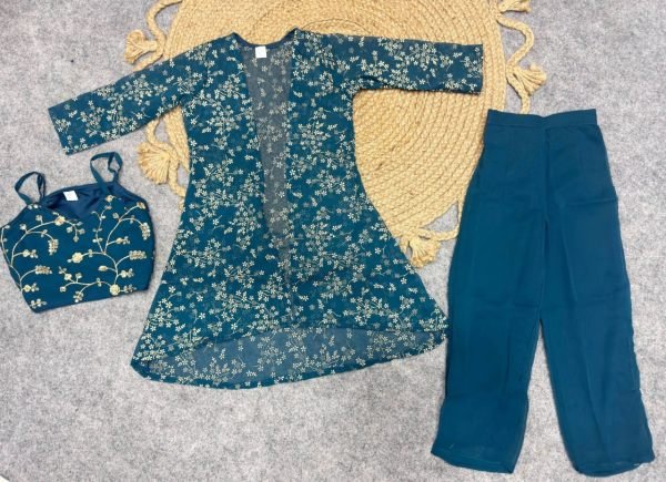 Captivating Navy Blue Georgette Festive   Party Wear Ethnic Set for Girls Girls Wear