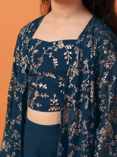 Captivating Navy Blue Georgette Festive   Party Wear Ethnic Set for Girls Girls Wear