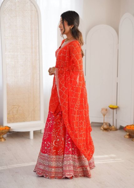 Captivating Orange Faux Georgette Lehenga with Sequence Work for Wedding Wear Designer Lehenga Choli