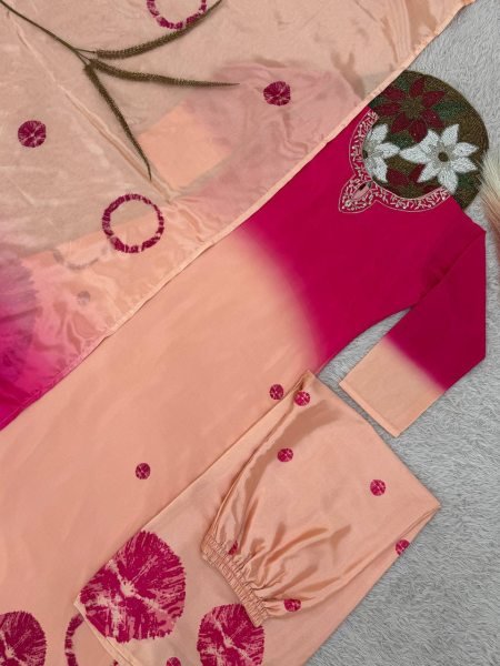 Captivating Peach Chinon Silk Digital Printed Plazzo Suit for Graceful Festive Look Ready To Wear Collection