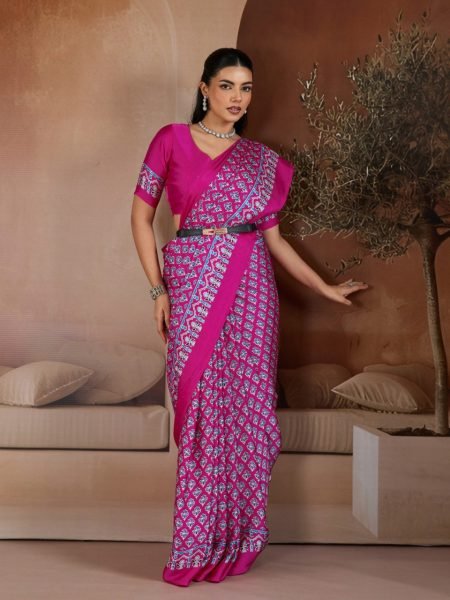 Captivating Pink Ajrakh Digital Print Soft Satin Georgette Saree for Women Georgette Sarees Wholesale