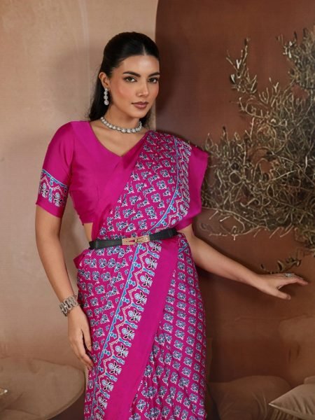 Captivating Pink Ajrakh Digital Print Soft Satin Georgette Saree for Women Georgette Sarees Wholesale