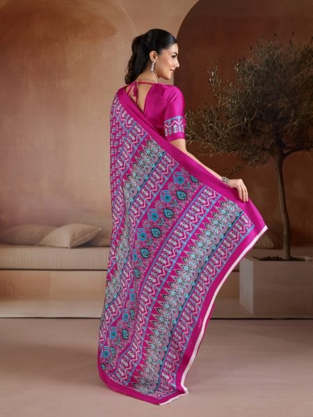 Captivating Pink Ajrakh Digital Print Soft Satin Georgette Saree for Women Georgette Sarees Wholesale