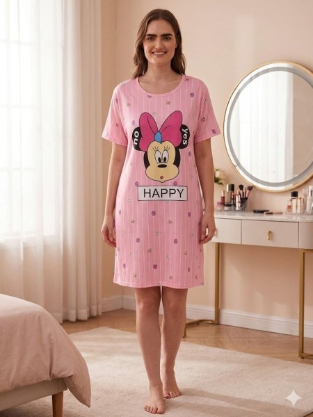 Captivating Pink Women Night Dress with Soft Stretchable Lycra Fabric Kurtis