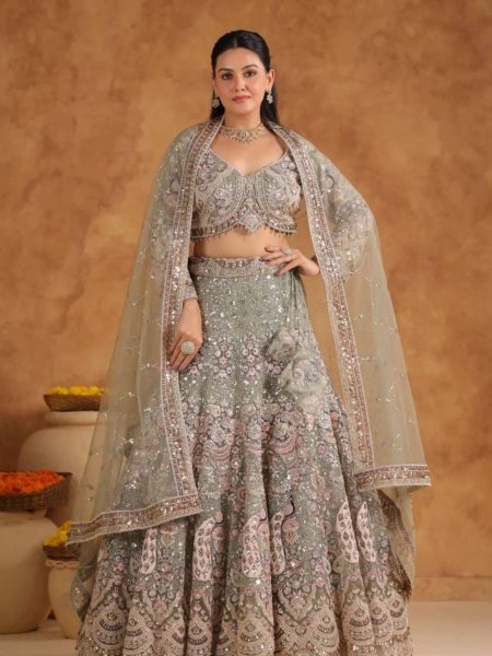 Captivating Pista Sequins Work Lehenga for Wedding and Reception Wear  Lehenga