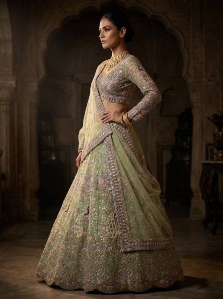 Captivating Pista Sequins Work Lehenga for Wedding and Reception Wear Bridal Lehenga Choli