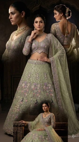 Captivating Pista Sequins Work Lehenga for Wedding and Reception Wear Bridal Lehenga Choli