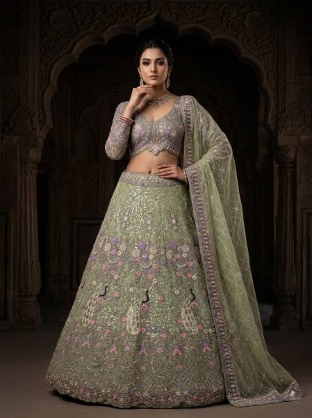 Captivating Pista Sequins Work Lehenga for Wedding and Reception Wear Bridal Lehenga Choli