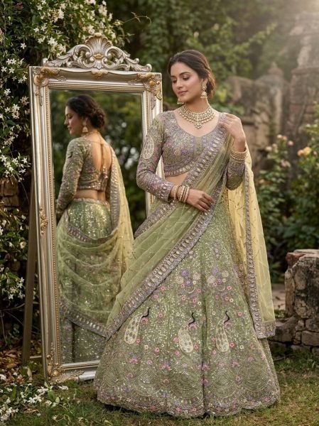 Captivating Pista Sequins Work Lehenga for Wedding and Reception Wear Bridal Lehenga Choli