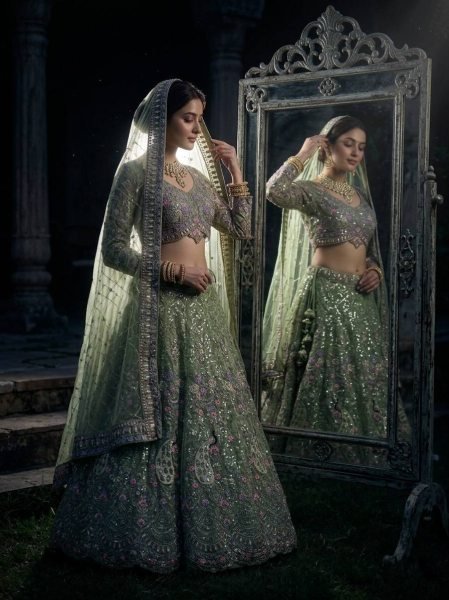 Captivating Pista Sequins Work Lehenga for Wedding and Reception Wear Bridal Lehenga Choli