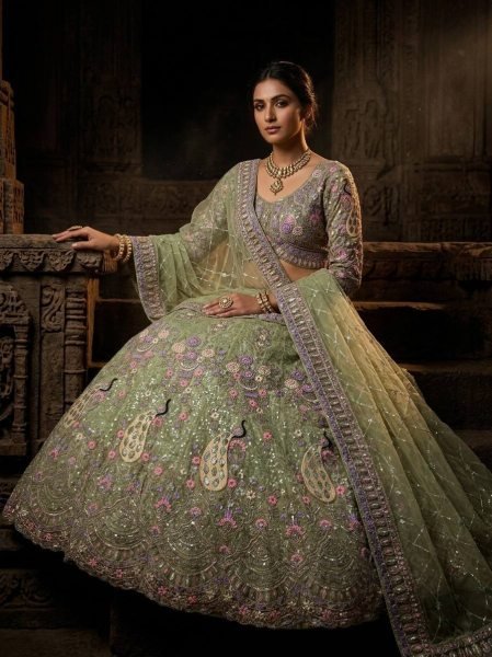 Captivating Pista Sequins Work Lehenga for Wedding and Reception Wear Bridal Lehenga Choli