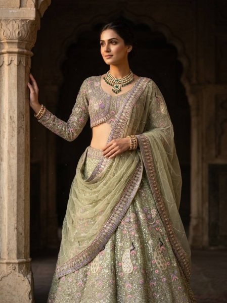 Captivating Pista Sequins Work Lehenga for Wedding and Reception Wear Bridal Lehenga Choli