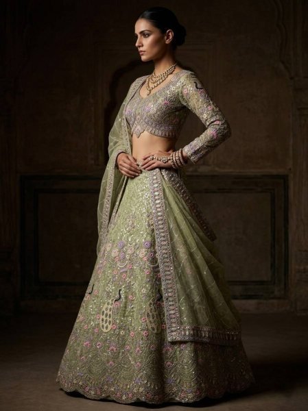 Captivating Pista Sequins Work Lehenga for Wedding and Reception Wear Bridal Lehenga Choli