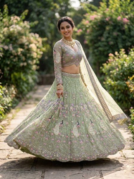 Captivating Pista Sequins Work Lehenga for Wedding and Reception Wear Bridal Lehenga Choli